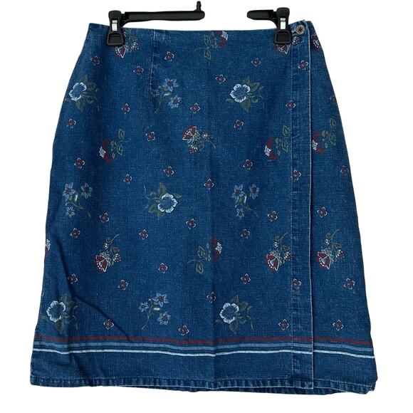 Requirements Denim wrap skirt with flowers Cottagecore boho bohemian casual - Picture 1 of 9
